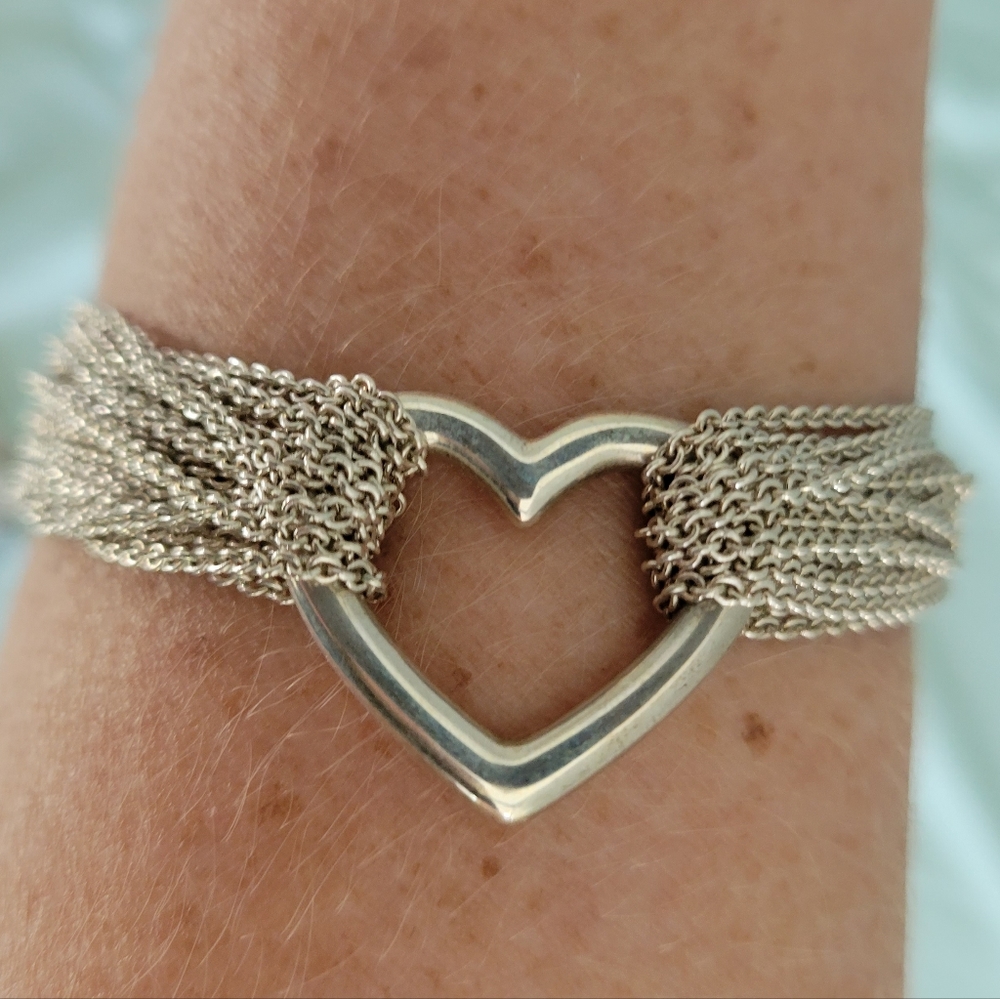 Tiffany & Co. Heart Multi Chain Strand Toggle Bracelet 7.5” Sterling Silver 925